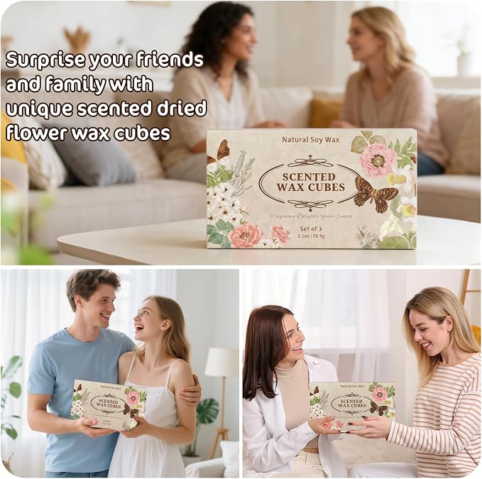 SCENTORINI Wax Melts, 6 Pack Summer Scented Wax Cubes, Soy Wax Melts Tarts with Natural Dried Flower & Highly Scented Essential Oil, Candle Wax for Warmer Gift Set for Home Fragrance