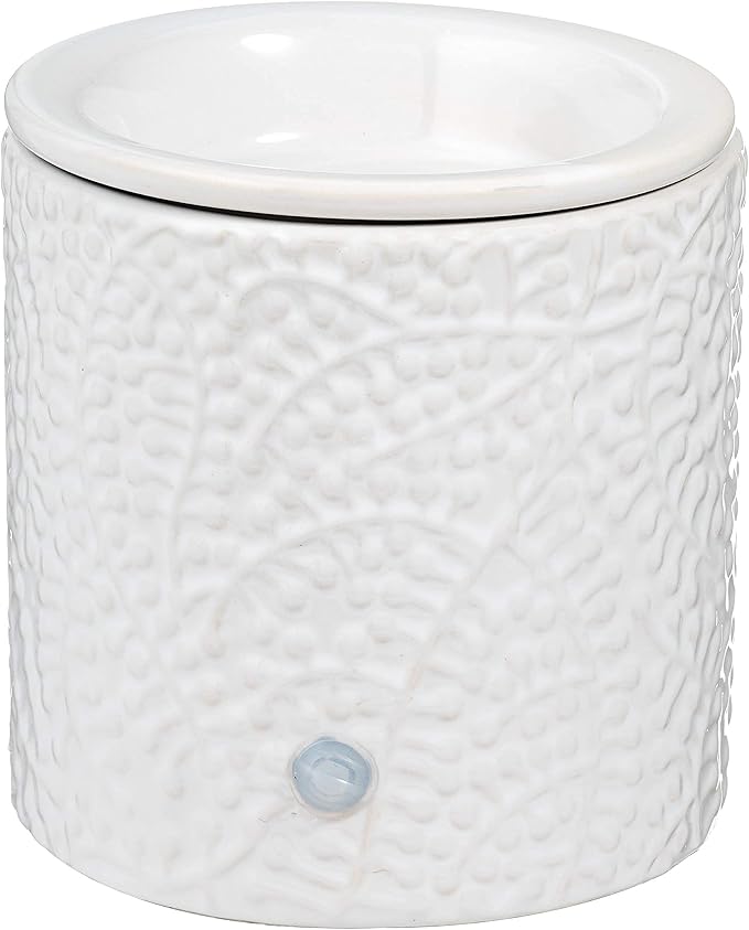 White Leaf Ceramic Candle Warmer Electric with Safety Timer | Automatic Plug in Fragrance Warmer for Scented Wax Melts, Cubes, Tarts | Air Freshener Set for Home Décor, Office, and Gifts