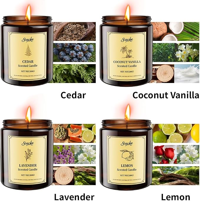 4 Pack 28oz Scented Candles, Soy Wax Jar Candles, Coconut Vanilla, Cedar, Lemon, Lavender, Scented Candles for Home, Fall Candles for Women, Men, Candle Gift Set