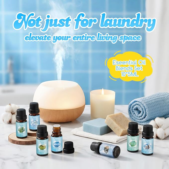 Clean Fragrance Oils Set,Gifts for Mom,10 Premium Essential Oils Set for Diffuser, Soap & Candle Making, Dryer Ball,Home Fragrance,Fresh Cotton, Fresh Clean Air, April Clean and More 10x5ml Scent Oil