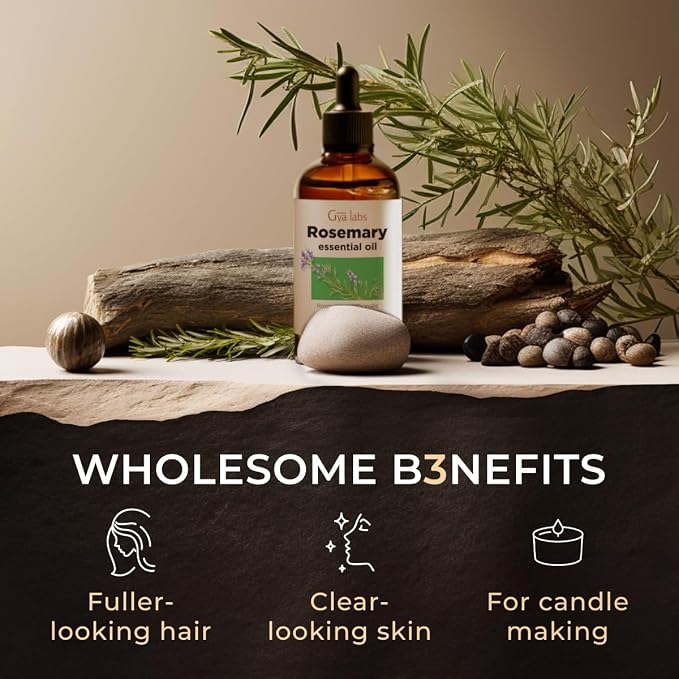 Gya Labs Rosemary Essential Oil for Hair – Huge 4 Fl Oz – Premium Grade Essential Oils for Diffuser, Aromatherapy, Hair Care, Skin Care, Body, Massage & DIY Candle Making Scents