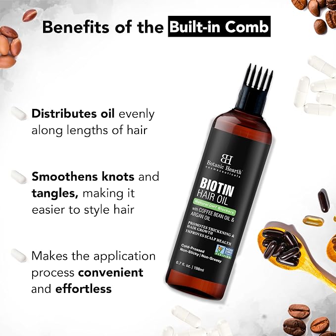 Botanic Hearth Biotin Oil for Hair Growth & Hair Treatment Oils | Strengthening Dry, Frizzy, Damaged Hair & Scalp Treatment | 6.7 Fl Oz