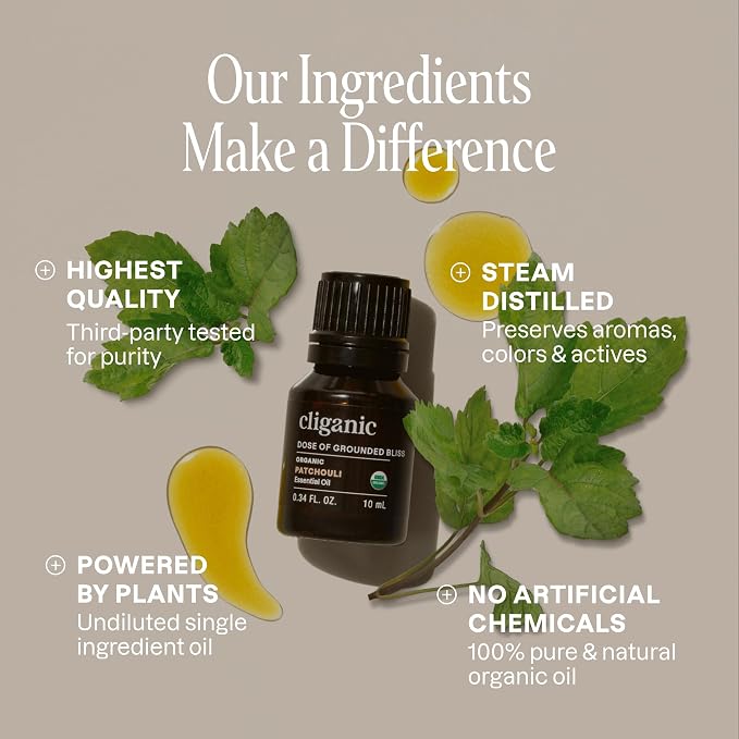 Cliganic Organic Patchouli Essential Oil - 100% Pure Natural for Aromatherapy Diffuser | Non-GMO Verified
