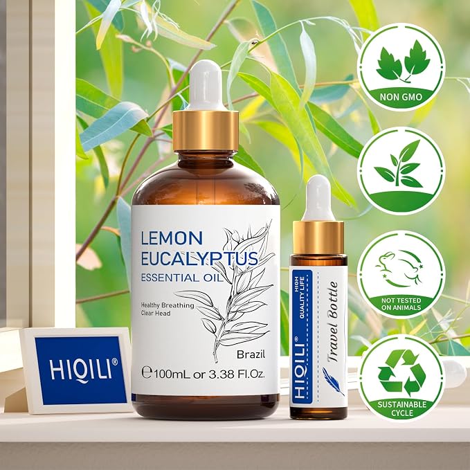 HIQILI Lemon Eucalyptus Oil, for Spary, Diffuser, Indoors, Outdoors, Garden, Yard - 3.38 Fl Oz