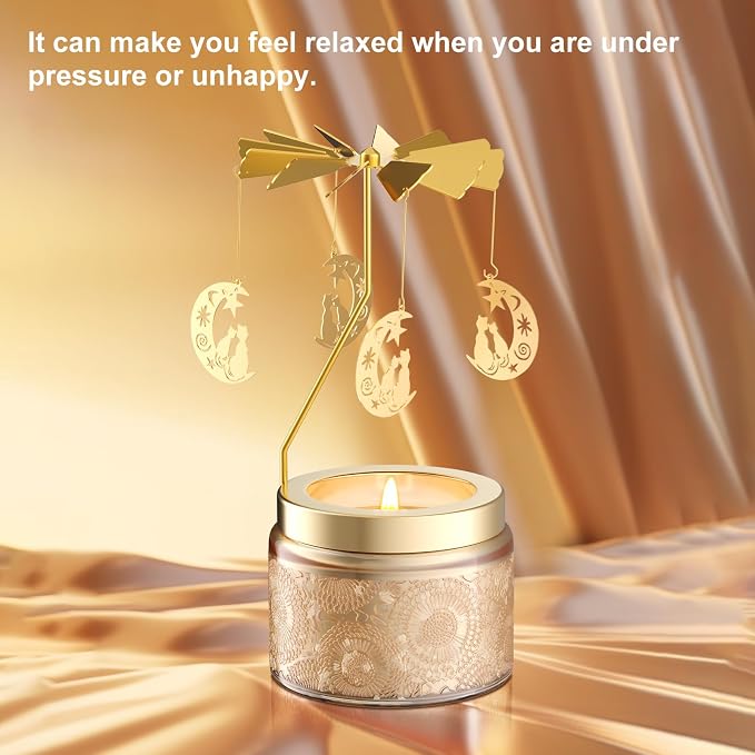 Rotatable Osmanthus Flower Scented Candle, Gifts for Women, Single-Wick with 20 Hours of Burn Time, Ideal for Creating Relaxing Ambience & Holiday Gifting (Moon Cat)