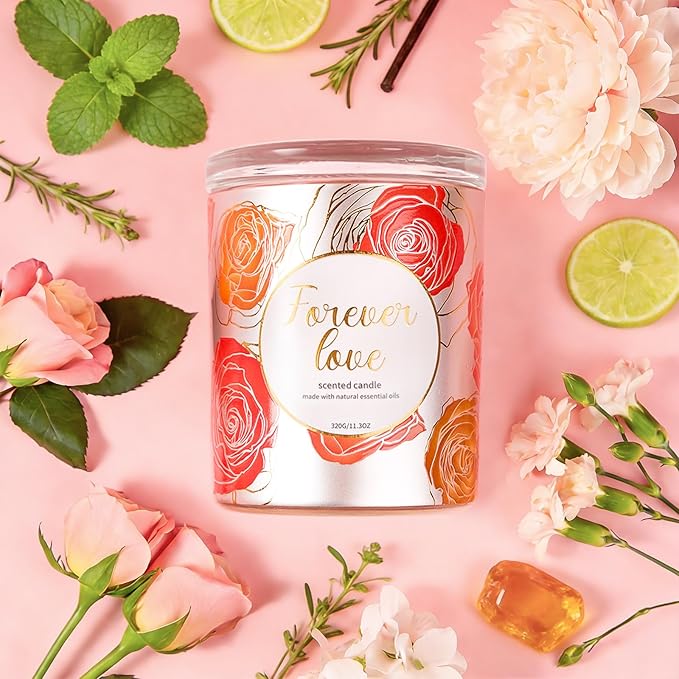 2 Pack Wood Wick Soy Wax Candle Gift Set for Women, Rose & Peony and Vanilla Amber, 11.3 Oz Each, Individually Boxed