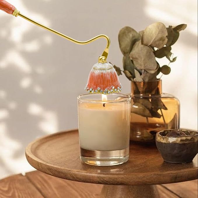 Candle Snuffer, Decorative Candle Extinguisher Snuffer with Long Handle, Elegant Metal Candle Tool for Putting Out Candle Flame Safely (Tangerine)