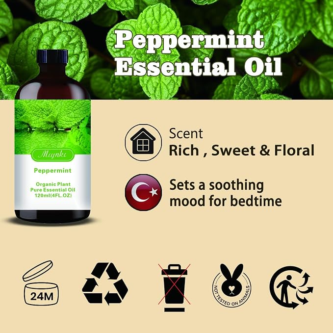Peppermint Essential Oil – Peppermint Fragrance Oil for Energy Boost, Diffuser, Humidifier, Massage, DIY Candle, Soap, Cleaning, Office, Gift Ready – MLYNKL Peppermint Oils (4.33 fl oz / 130ml)