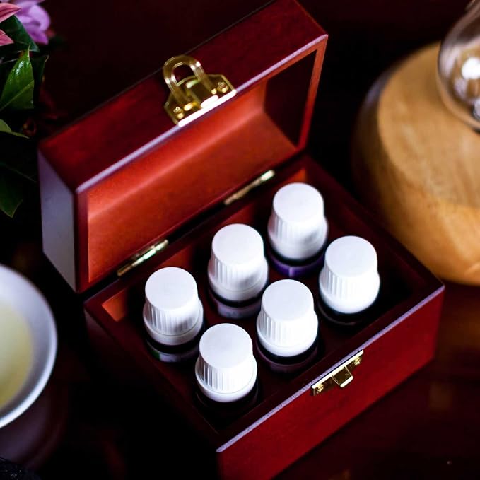 Favorites Sampler Wooden Box of Six 100% Pure Essential Oils for Aromatherapy - Therapeutic Grade - for Use Diffusers