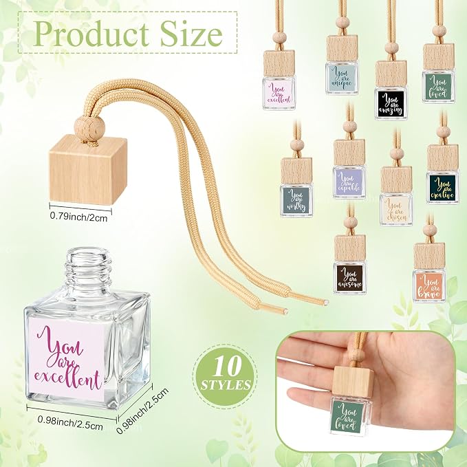 Teenyyou 30 Pcs Appreciation Gifts Bulk Empty Car Diffuser Air Freshener Hanging Ornament Glass Essential Oil Diffuser Inspirational Gift for Teacher Employee Staff Nurse