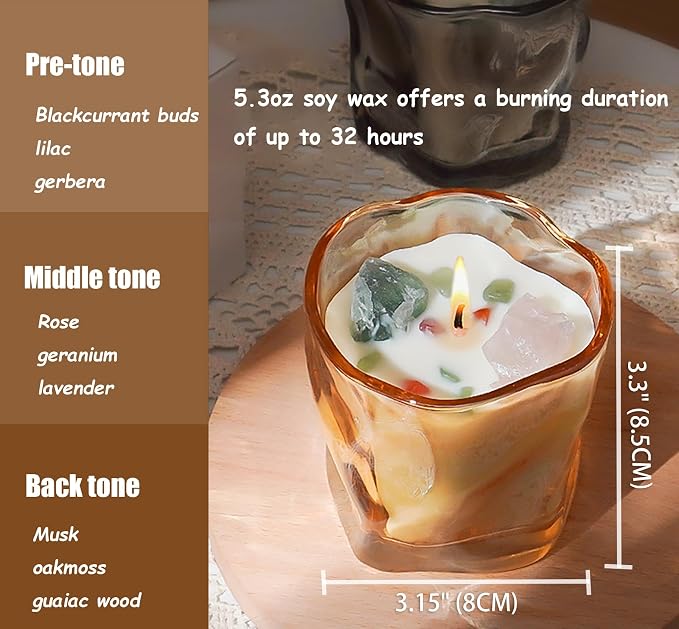 Scented Soy Candles with Crystals Inside Aromatherapy Candle for Women Positivity Energy Gift Mothers Days Birthday Orange Floral Scent