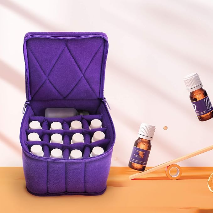 Weljoy Essential Oil Case 13 Bottle Organizer for 30ml 50ml 100ml 115ml 8oz, Travel Bag with Adjustable Dividers Foam Padded for Aromatherapy Roller Dropper Bottles (Purple, 5.9x5.9x5 in) | 30ml 50ml 100ml 115ml 8oz bottles, adjustable foam padded divi...