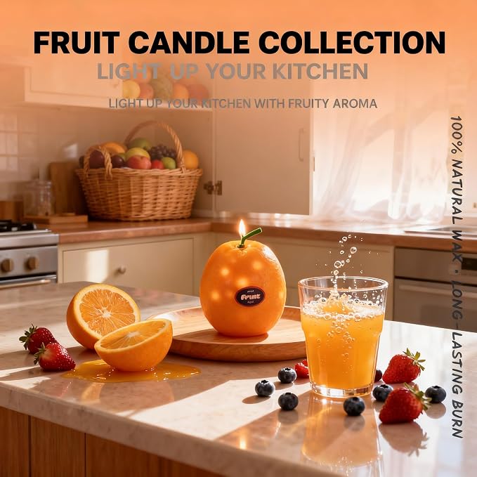 Orange-Shaped Scented Candle,160G Realistic Fruit Design,Citrus Essential Oil,Natural Soy Wax Aroma Decorative Candle for Table Photo Prop Birthday,Perfect for Kitchen Decor & Joyful Gifting (Orange)