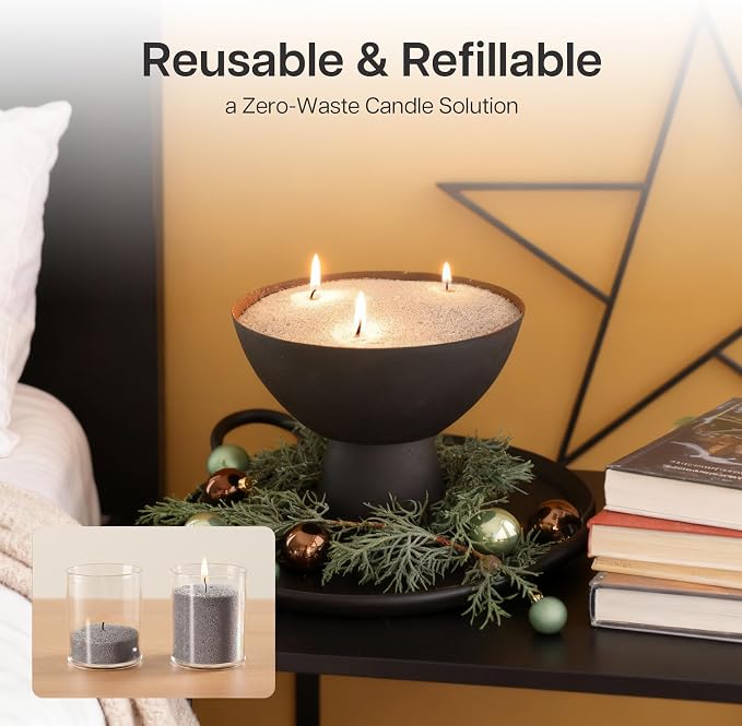 comforder Scented Candle Sand with Wicks, Pearled Candle, Wax Granules, 14oz Sand Wax Granules + 4 Wicks (Grey, Lavender)