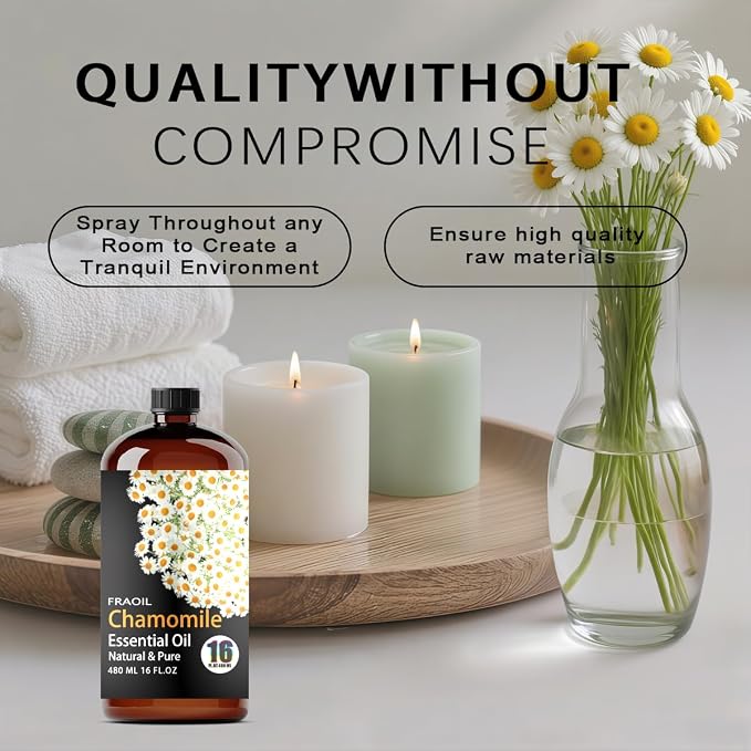 Chamomile Essential Oil, Chamomile Oil 16 Fl Oz 480 ML for Diffuser Humidifier Yoga Cleaning DIY Candle Soap Making Perfume Gift for Women Essential Oils FRAOIL (Chamomile 16 Fl Oz (Pack of 1))