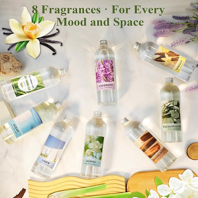 STRN Reed Diffuser Refill, Eucalyptus and Sage Scent Diffuser 500ml | 16.9 oz with 6 Reed Sticks, Room Fresheners for Home, Long-Lasting Summer Fragrance for Living Room, Bedroom, Office