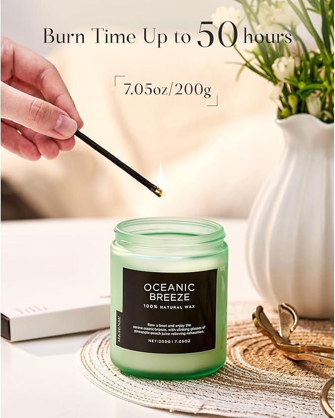 M&SENSE Oceanic Breeze Home Scented Candles, 7.05oz Natural Soy Wax, 50-Hour Slow Burning, Non Toxic Organic Candle, Aromatherapy Fragrance for Stress Relief, Housewarming Gifts for Women/Men