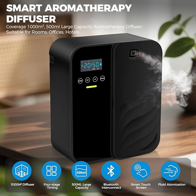 Hotel Scent Diffuser, House Scent Machine, 5000 Sq.Ft of Coverage, 500ml Large Capacity Aromatherapy Machine, Scent Diffusers for Home Large Room, Office Waterless Essential Oil Diffuser