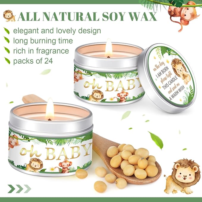 MTLEE 24 Pcs Jungle Animal Baby Shower Party Favors Candles Lavender Scented Baby Shower Favors for Guests Rustic Tealights Candles Gender Reveal Return Gifts (1.2 oz, Green)