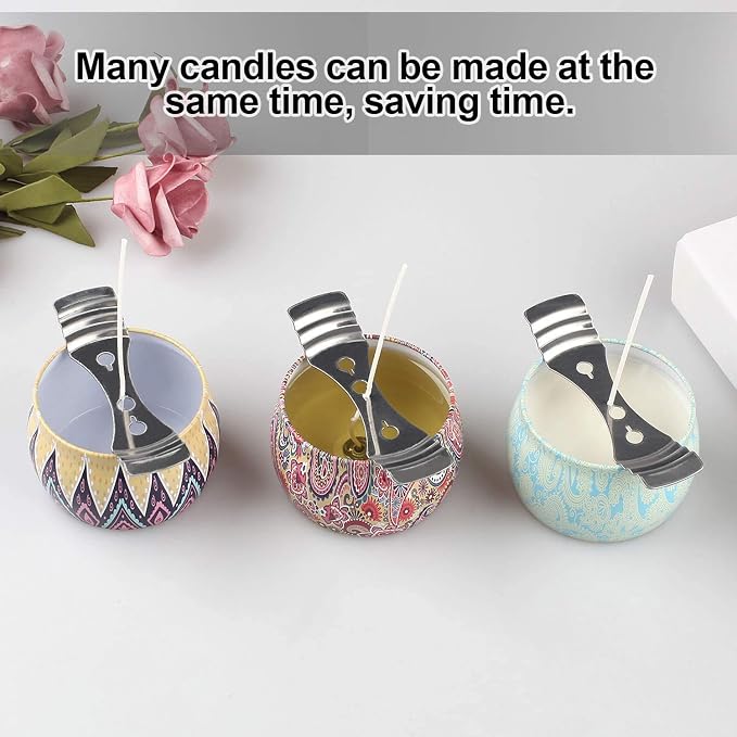 20pcs Candle Wick Holder, 180pcs Candle Wick Stickers, Silver Stainless Steel Candle Wick Centering Devices, Candle Making Supplies for Candle Making, Candle DIY