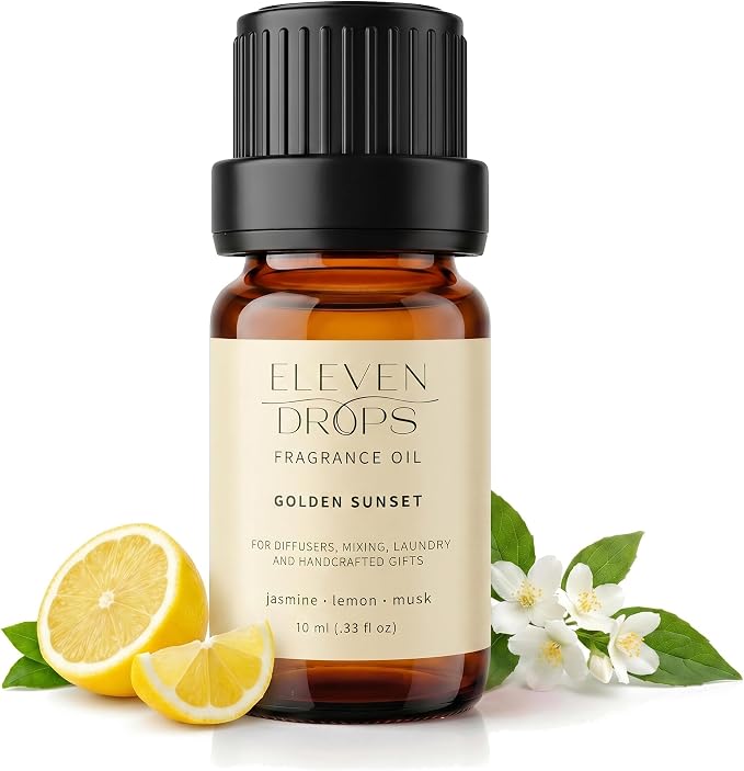 Golden Sunset Fragrance Oil | Jasmine, Lemon & Musk Notes | Long Lasting Scent Reed Diffuser Oil for Home, Office, Hotel, Spa, Car & Linen Spray | Pet Friendly IFRA Compliant, 10 ml