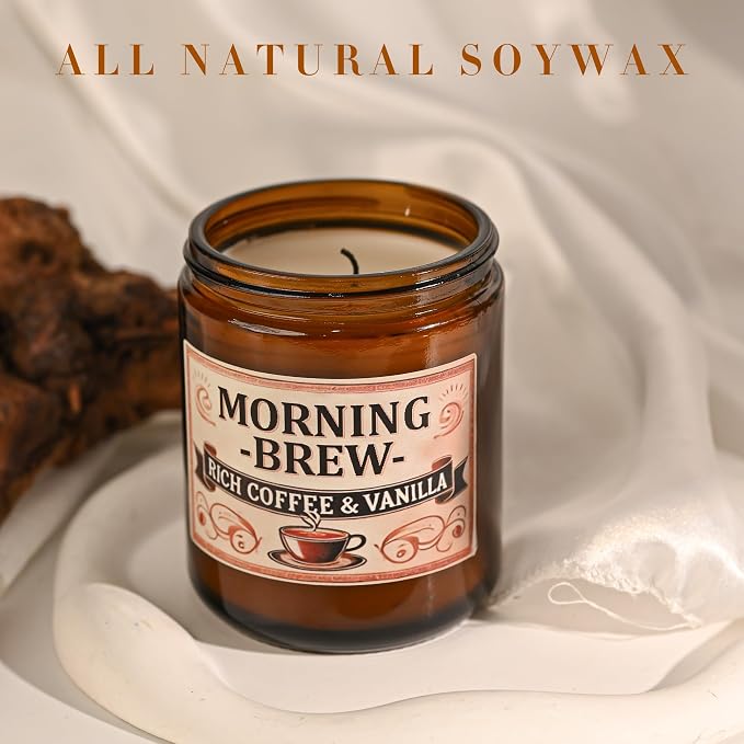 Coffee Soy Candle - Coffee Scented Candles for Home, Candles Gifts for Women, 8oz Amber Jar + Silvery Lid, 40+ Hours Burn Time, Aromatherapy Gifts for Men