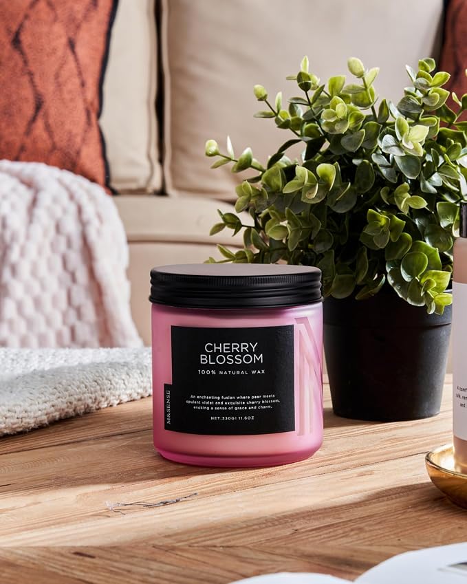 M&SENSE Cherry Blossom Home Scented Candles, 11.6oz Natural Soy Wax, Non-Toxic Clean Burning, 70-Hour Burn Time, Spring Floral Aromatherapy for Stress Relief & Relax, Relaxing Candle Gifts for Mom