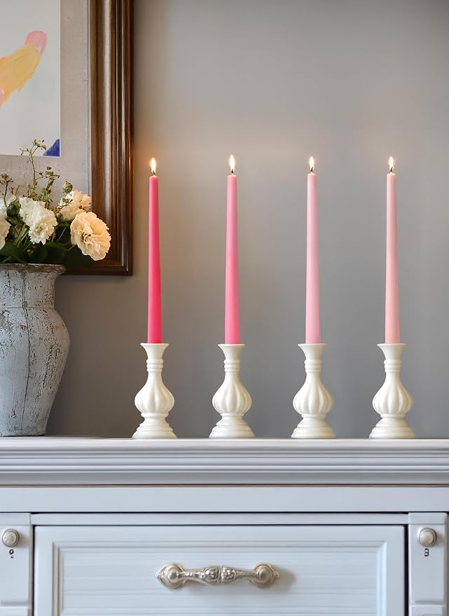 12pk 10" Classic Taper Candles, Pink Shades, 7-8 Hours Long Burning, Unscented Tall Candlesticks