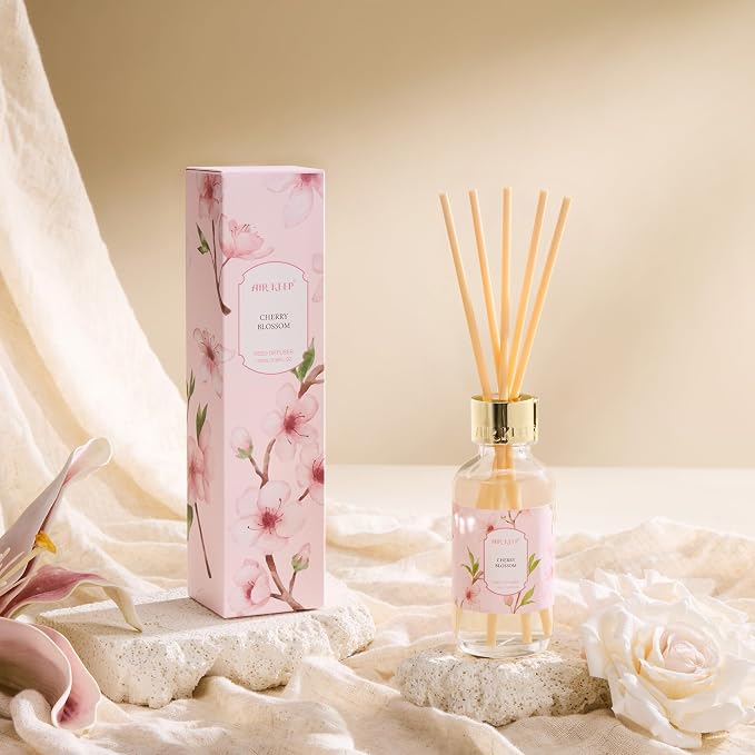 Airkeep Reed Diffuser Oil Set with Reed Sticks,Cherry Blossom Aromatherapy Oil Scent Diffuser for Home Office Bathroom Decoration Perfume and Gifts 3.38 oz/100ml