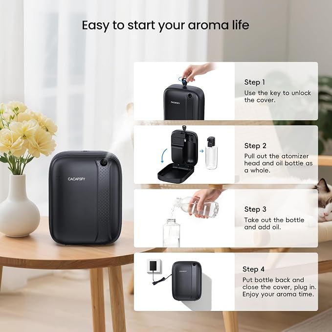Waterless Essential Oil Diffuser,(2 * 50ml Fragrances Included) 3000 Sq.Ft Coverage 400ml Capacity Hotel Scent Diffuser,Cold Air Tech, App & Button Control,Scent Diffusers for Home Large Room (Black)