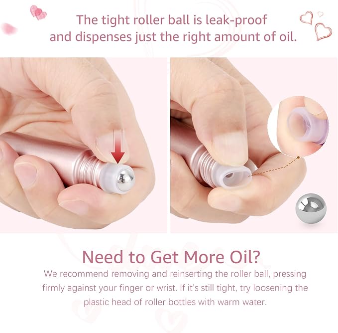 10 Pack 10mL Essential Oil Roller Bottles Empty Glass Roll On Bottles Rose Gold with Stainless Steel Ball Applicator for Perfume Refillable Leak Proof Travel Portable DIY Craft Eye Care Sample