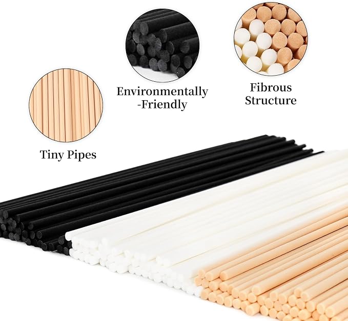100 PCS Reed Diffuser Sticks, 11 Inch Fibre Diffuser Replacement Stick for Essential Oil Diffuser Refill, 4 mm Thick Aroma Diffuser Sticks for Home Office Bathroom Bedroom, Primary Color