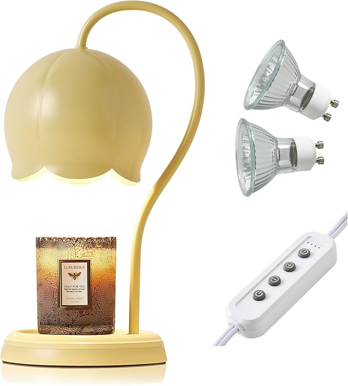 Light Yellow Cute Flower Candle Warmer Lamp with Timer Dimmable, Bedroom House Office Aesthetic Living Girls Room New Home Decor, Christmas Birthday New Year Gifts for Women Mom