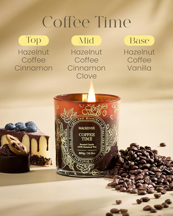 M&SENSE Coffee Soy Candle, Morning Boost Focus Long Lasting Gift | Roasted Coffee Atmosphere, Clean Soy Wax Slow Burn, Non-Toxic Office Desk Safe, Reusable Golden Stamped Jar