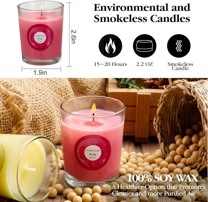 Scented Candles with 10 Fragrances Gift Set for Home and Women，2.2oz Aromatherapy Soy Wax Glass Jar Candle，20 Pack