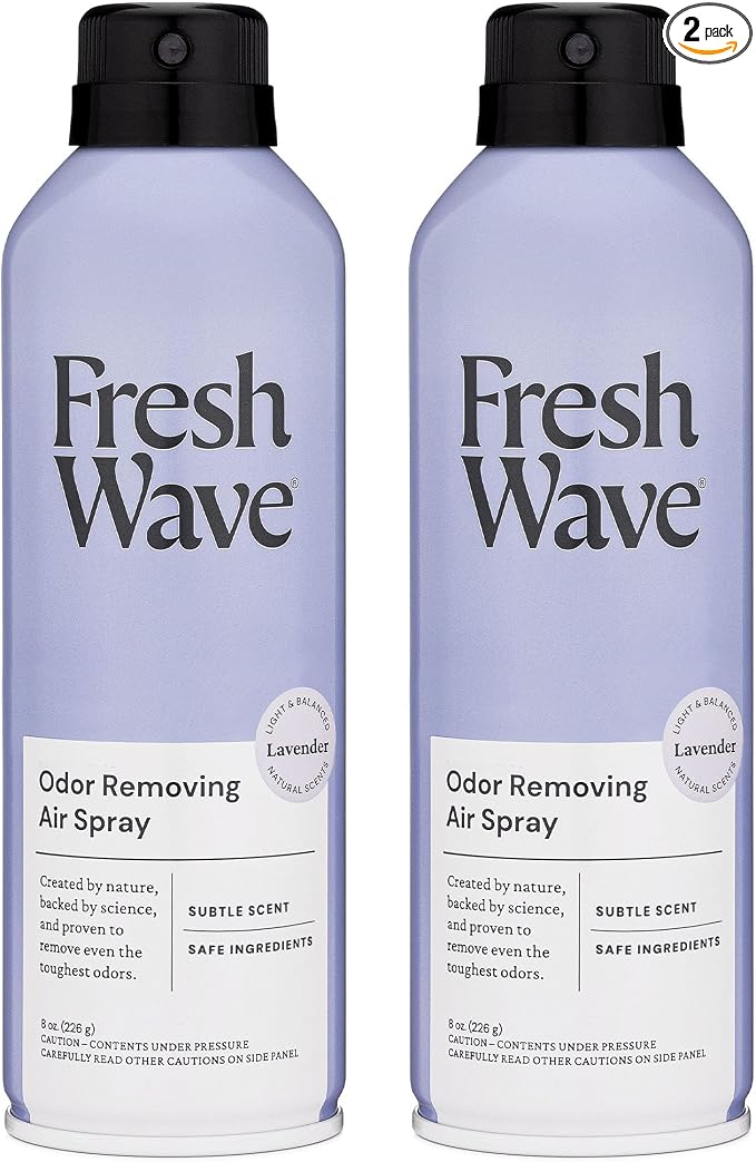 Fresh Wave Lavender Odor Eliminator Spray & Air Freshener, 8 oz. | Pack of 2 | Non-Aerosol, Fine Mist | Safer Odor Relief | Natural Plant-Based Odor Eliminator | For Furniture, Fabrics & Trash