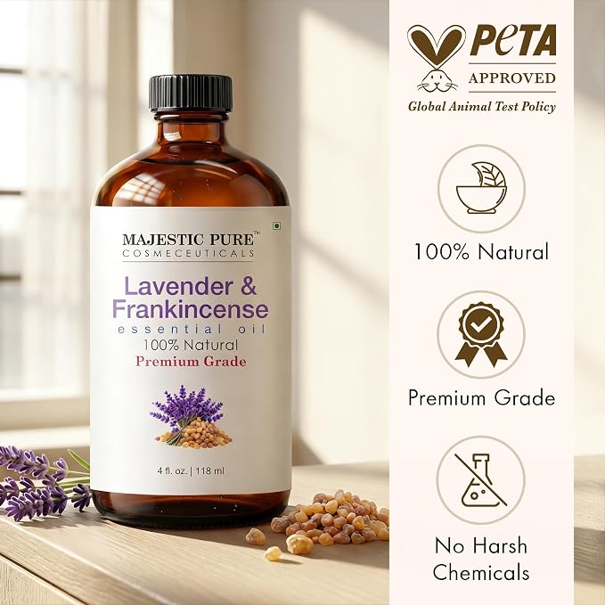 Majestic Pure Lavender & Frankincense Essential Oil Blend, 4 Fl Oz | Aromatherapy Oil, For Diffusers, For Humidifiers, Candle & Soap Making