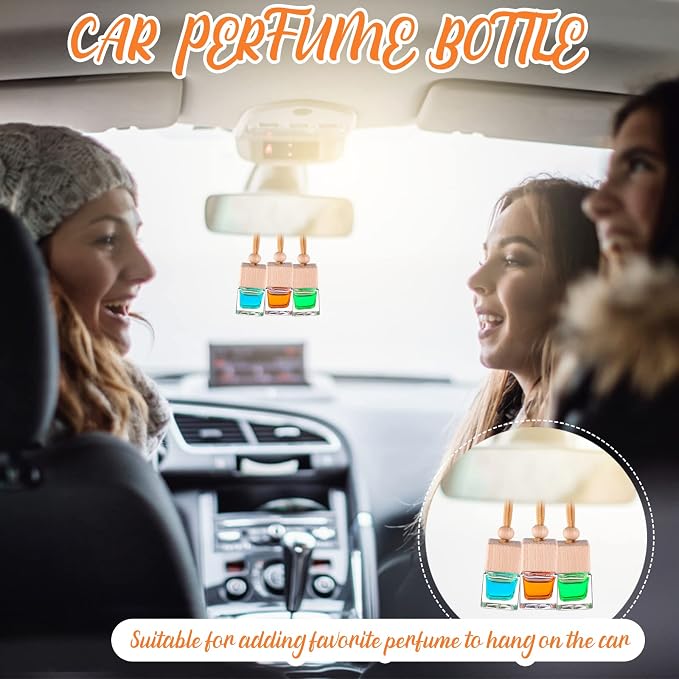 60 Pcs Hanging Car Air Freshener Car Diffuser Bottle Empty Glass Perfume Bottles Air Freshener Diffuser Bottle Pendant for Essential Oils Fragrance Aromatherapy Ornament Decor (Fresh Style)