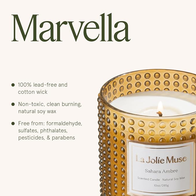 LA JOLIE MUSE Sahara Amber Scented Candles for Home, Natural Soy Wax 55 Hrs | Luxury Brown Jar Candle, Clean Non Toxic, Gift for Women & Men, Decorative Candles, Pretty Candle, Bergamot, Musk & Patchouli