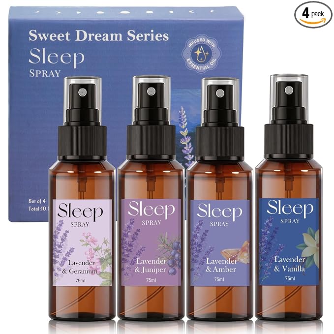 SCENTORINI Sleep Spray, 10.14 oz Calming Lavender Spray for Sleep, Lavender Essential Oil, 4 Pack Relaxing Aromatherapy Pillow Mist for Bedding Fabric, Room Spray Air Freshener
