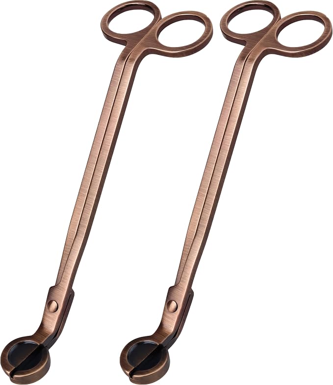 Airy Abode Candle Wick Trimmer 2 Pack, 7 Inch Stainless Steel Wick Cutters for Candles, Cleaner Burn and Less Soot, Brushed Copper