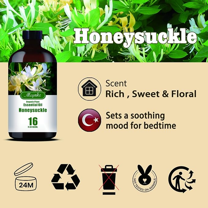 Honeysuckle Essential Oil, Honeysuckle Oil for Diffuser, Humidifier, DIY Candle, Soap, Floral Scent, Home, Gift Ready,Honeysuckle Fragrance Oil - MLYNKL Essential Oils (16.33 fl oz / 490ml)