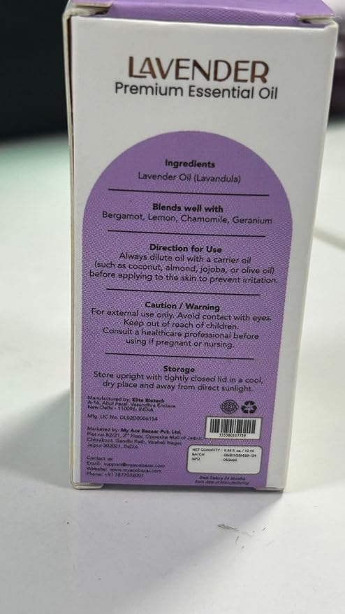 My ACE Lavender Essential Oil 0.33 Fl Oz - Pure & Natural - Premium Grade for Aromatherapy, Diffuser, Skin, Hair, Massage, Candle & Soap Making, Home - Glass Bottle with Dropper - Long Lasting Scent