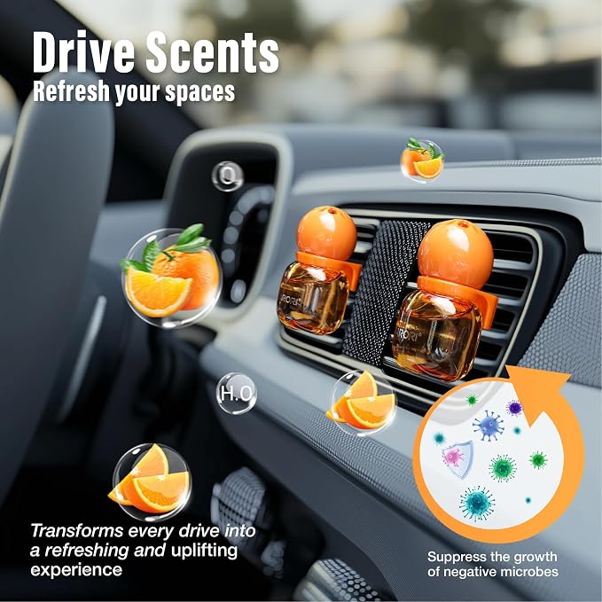 Carori Cute Car Air Freshener 2 Pack, Lightbulb-Shaped Car Fresheners, Automotive Vent Clip, Long Lasting Scent, Essential Oils, Cute Car Accessories for Women, Orange Scent (Orange)