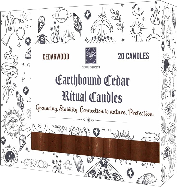 SOUL STICKS 4" Scented Ritual Candles Chime Taper Premium Candles 20 pcs for Rituals, Ceremonies, Meditation, Altar and Spells (Brown/Cedarwood)