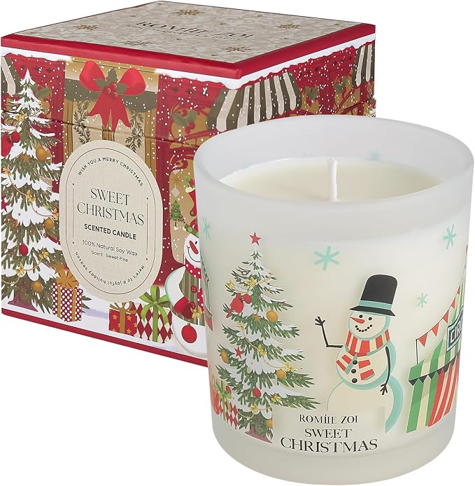 ROMIIE ZOI Christmas Scented Jar Candle - 6oz Soy Wax Candle - Sweet Christmas Infused with Sweet Pine Aroma - Keepsake Box Special for Holiday Gifts