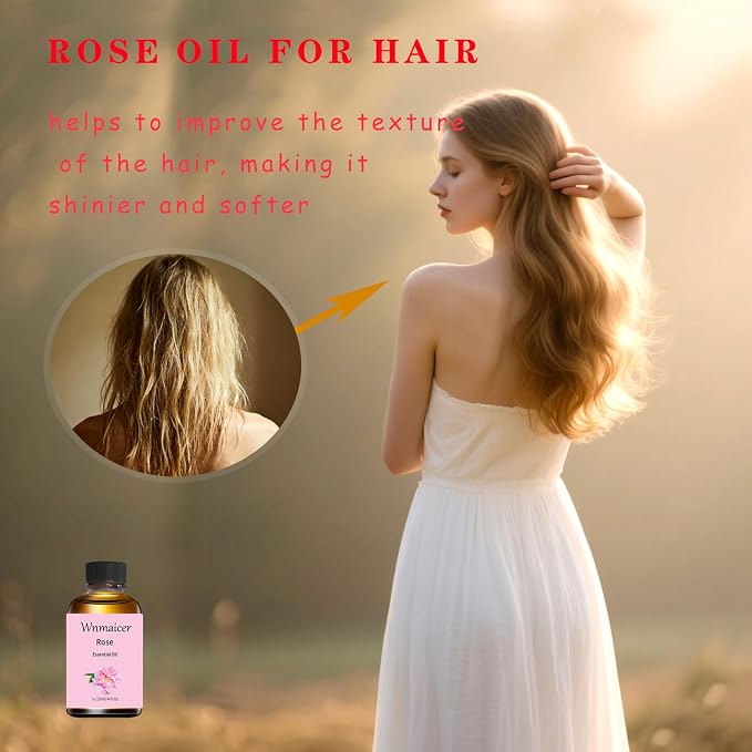 Rose Essential Oil 4 Oz, Premium Rose Oil with Glass Dropper for Massage, Face, Skin, Diffuser, Yoga, Meditation and Aromatherapy 120 mL