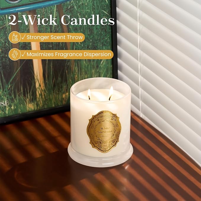 M&SENSE White Gardenia Candles for Home Scented, 2 Wick 12.7oz Soy Wax Candles 70 Hours Long Burning, Non Toxic Candles Gift for Stress Relief, Meditation, Yoga