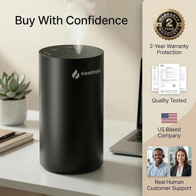 GentleJet LiteMist Waterless Rechargeable Aroma Diffuser for Bedroom, Office & Car, Cold-Air Essential Oil Mist, Aluminum Body, 20ml