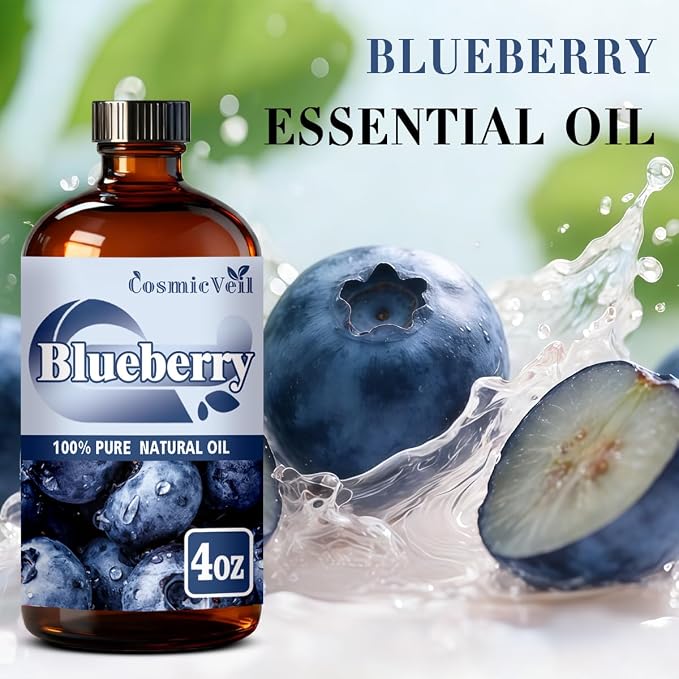 Blueberry Essential Oil for Aroma Diffuser,Humidifier,Home Fragrance,Cleaning,Body Care,Massage,Yoga,DIY Candle,DIY Soap CosmicVeil（Blueberry，4 Fl Oz (Pack of 1)）